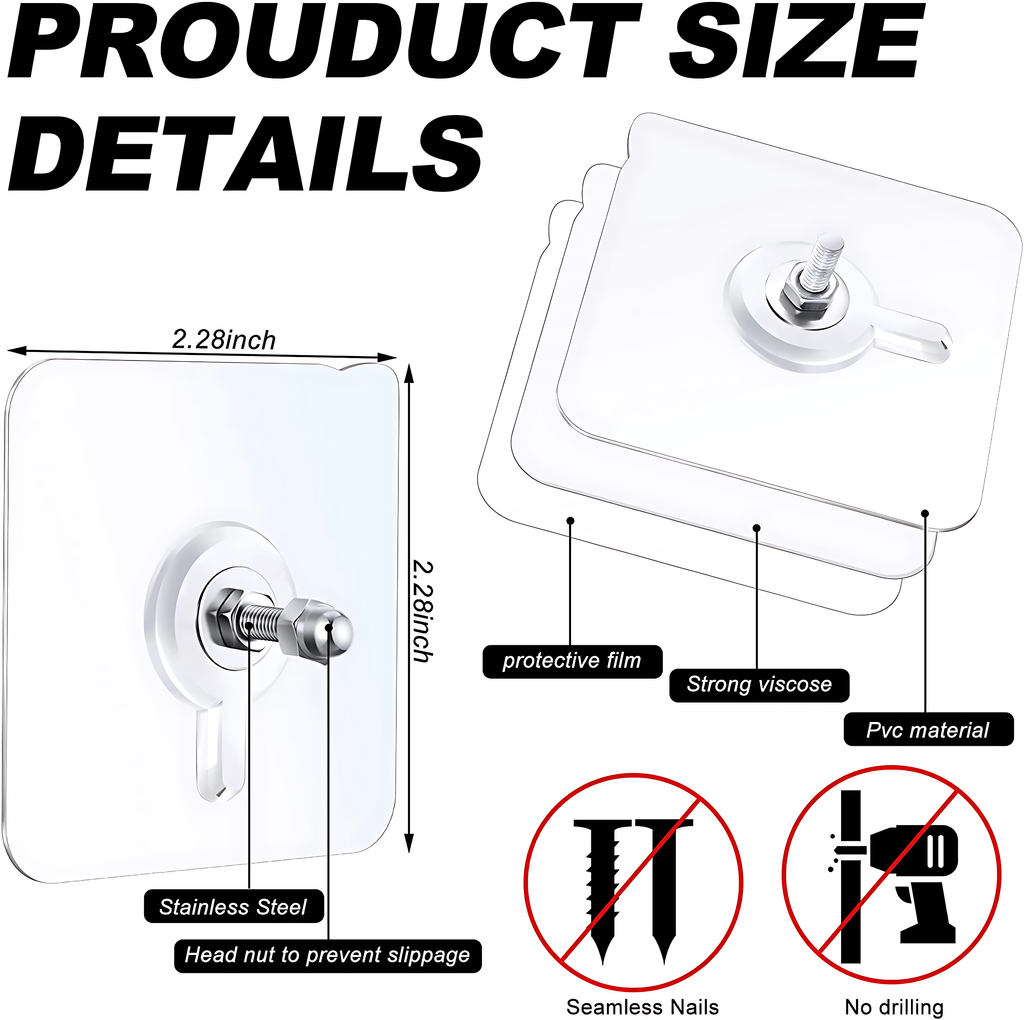 Heavy-Duty Adhesive Wall Hooks (10 Pcs) – No Drill, Waterproof, Strong Grip