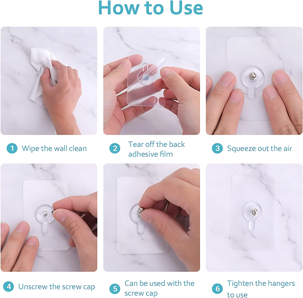 Heavy-Duty Adhesive Wall Hooks (10 Pcs) – No Drill, Waterproof, Strong Grip